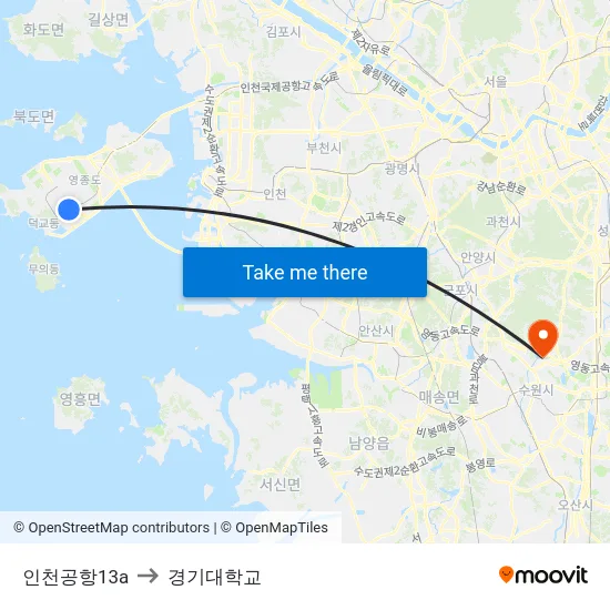 인천공항13a to 경기대학교 map