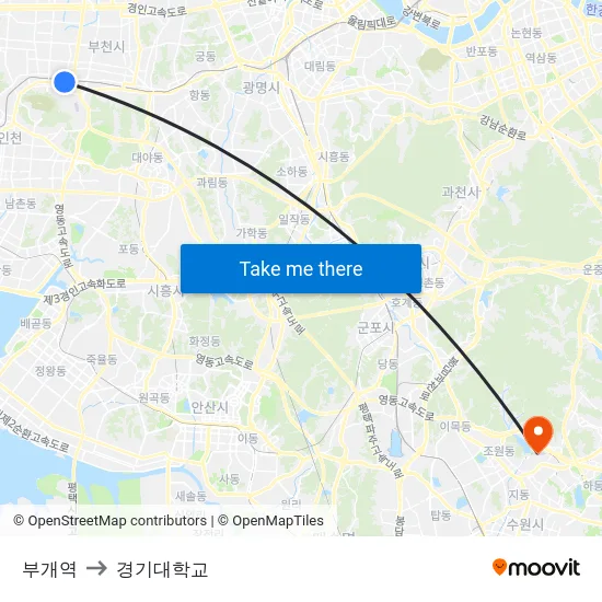 부개역 to 경기대학교 map