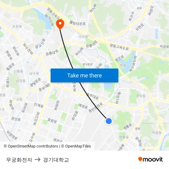 무궁화전자 to 경기대학교 map