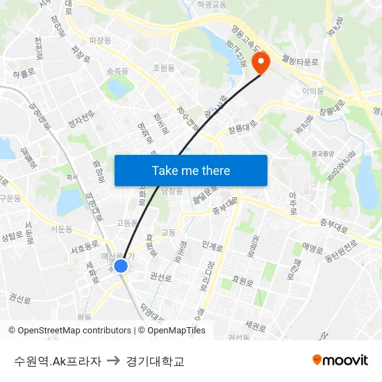 수원역.Ak프라자 to 경기대학교 map