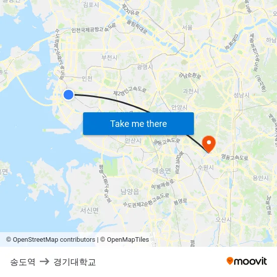 송도역 to 경기대학교 map