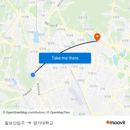 칠보산입구 to 경기대학교 map
