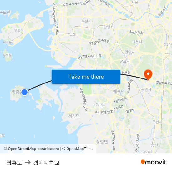 영흥도 to 경기대학교 map