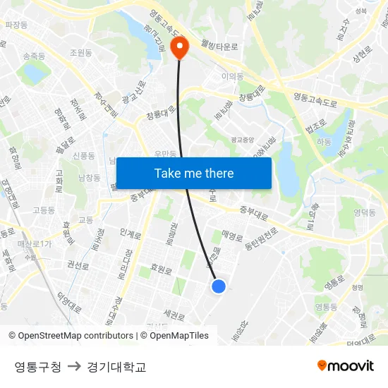 영통구청 to 경기대학교 map