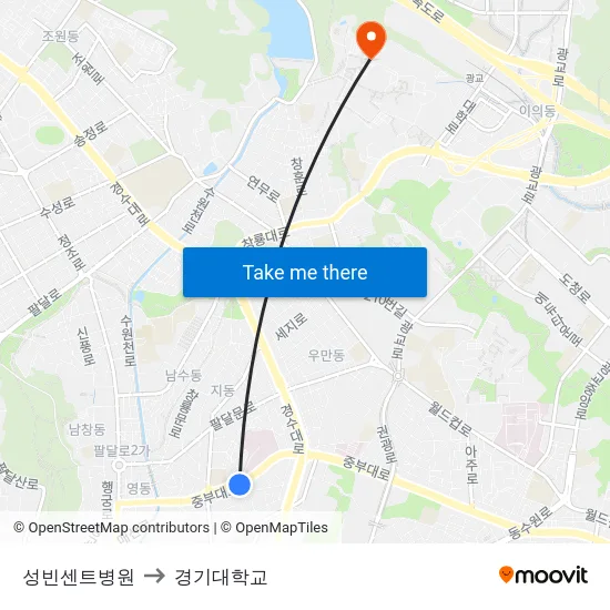 성빈센트병원 to 경기대학교 map