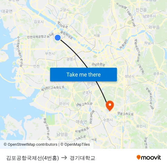 김포공항국제선(4번홈) to 경기대학교 map
