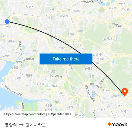 동암역 to 경기대학교 map