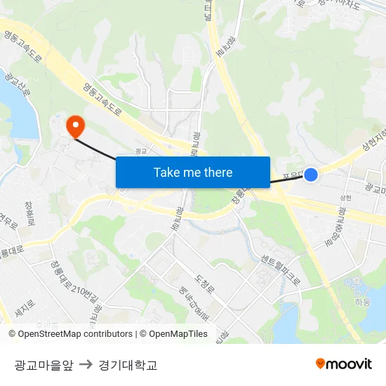 광교마을앞 to 경기대학교 map