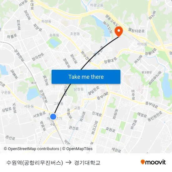 수원역(공항리무진버스) to 경기대학교 map
