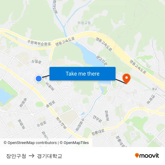 장안구청 to 경기대학교 map