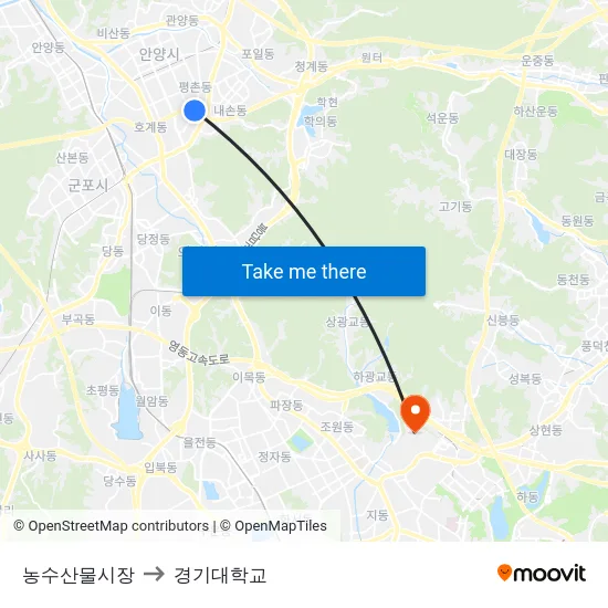 농수산물시장 to 경기대학교 map