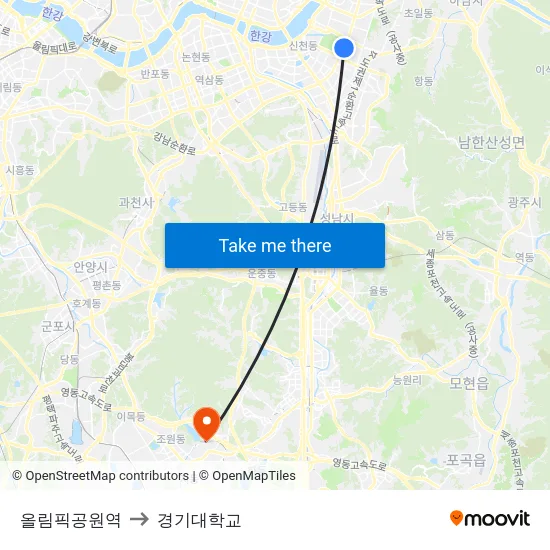 올림픽공원역 to 경기대학교 map
