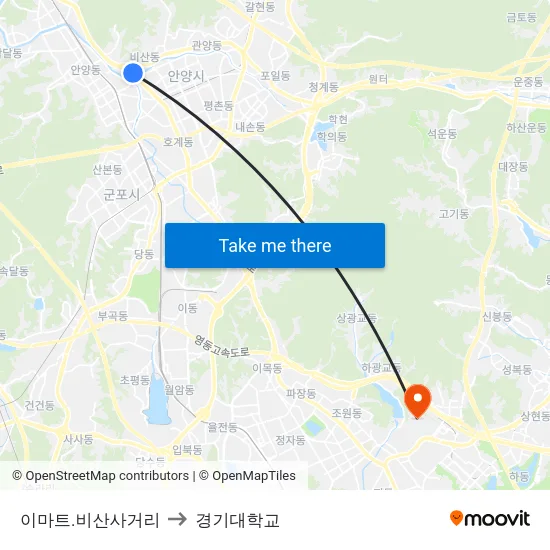 이마트.비산사거리 to 경기대학교 map