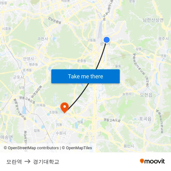 모란역 to 경기대학교 map