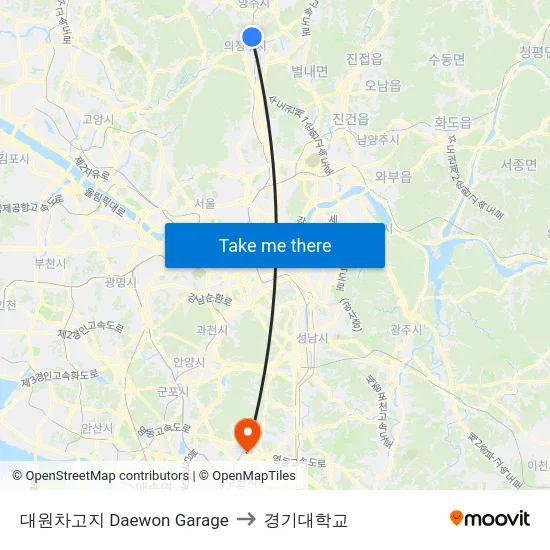 대원차고지 Daewon Garage to 경기대학교 map