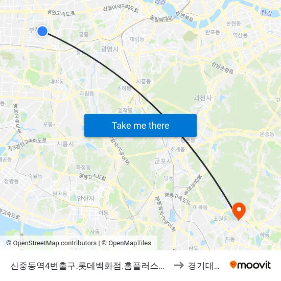 신중동역4번출구.롯데백화점.홈플러스중동지점 to 경기대학교 map