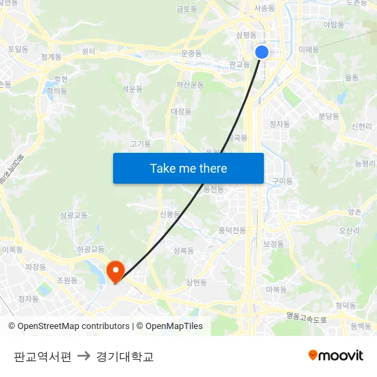 판교역서편 to 경기대학교 map