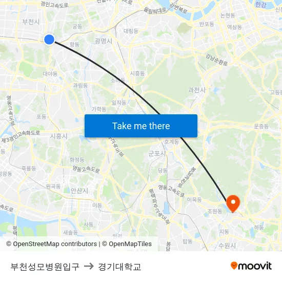부천성모병원입구 to 경기대학교 map