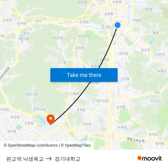 판교역.낙생육교 to 경기대학교 map