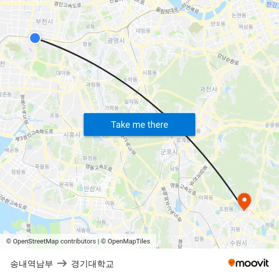 송내역남부 to 경기대학교 map