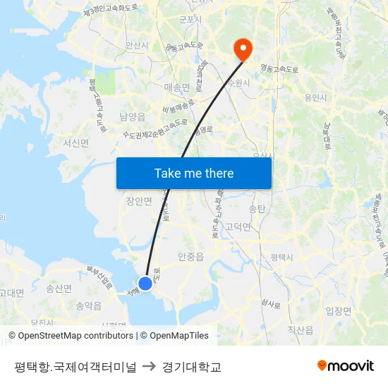 평택항.국제여객터미널 to 경기대학교 map