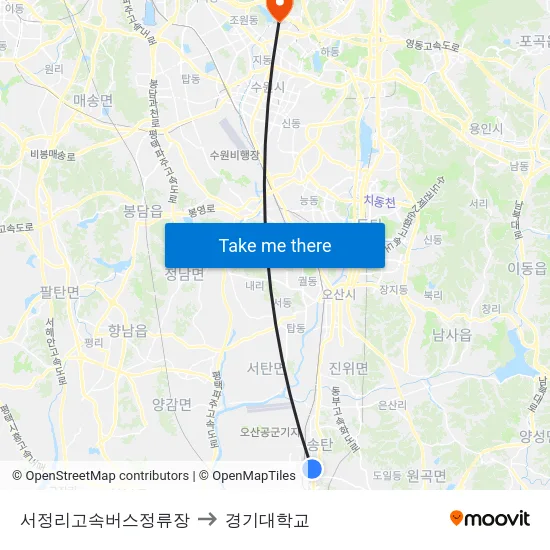 서정리고속버스정류장 to 경기대학교 map