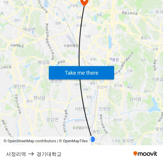서정리역 to 경기대학교 map
