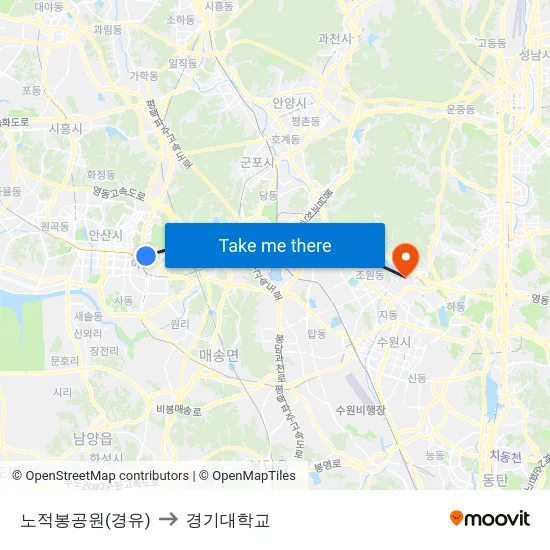 노적봉공원(경유) to 경기대학교 map