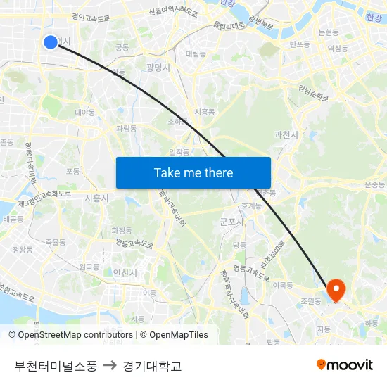 부천터미널소풍 to 경기대학교 map