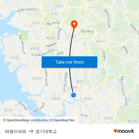 태평아파트 to 경기대학교 map