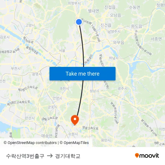 수락산역3번출구 to 경기대학교 map