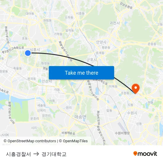 시흥경찰서 to 경기대학교 map