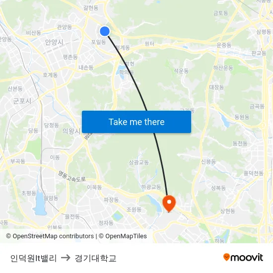 인덕원It밸리 to 경기대학교 map