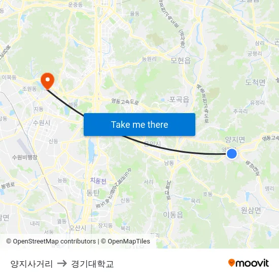 양지사거리 to 경기대학교 map