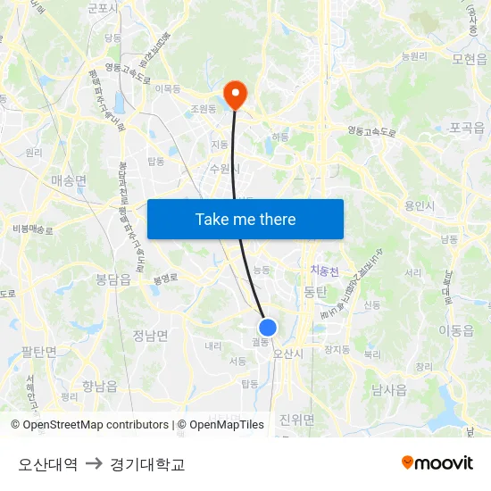 오산대역 to 경기대학교 map