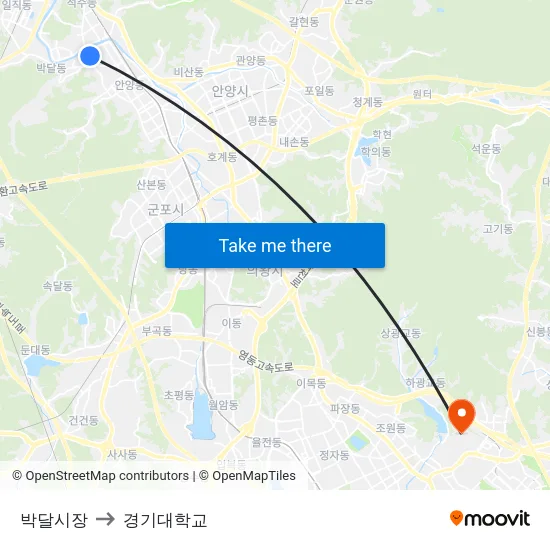 박달시장 to 경기대학교 map