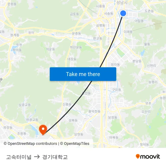 고속터미널 to 경기대학교 map