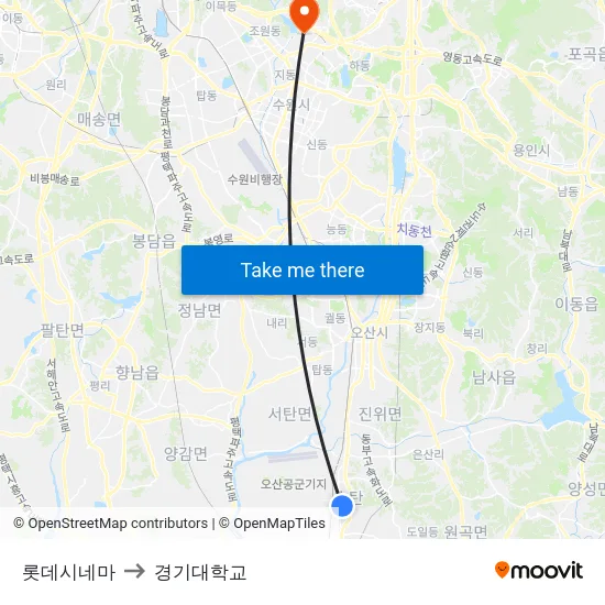 롯데시네마 to 경기대학교 map