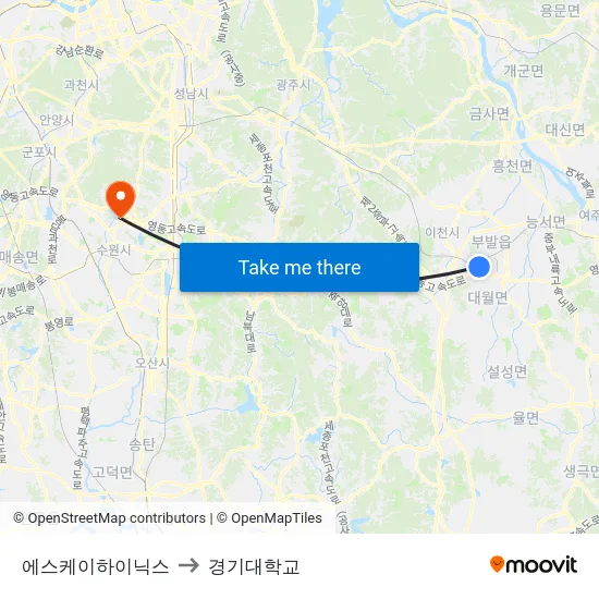 에스케이하이닉스 to 경기대학교 map