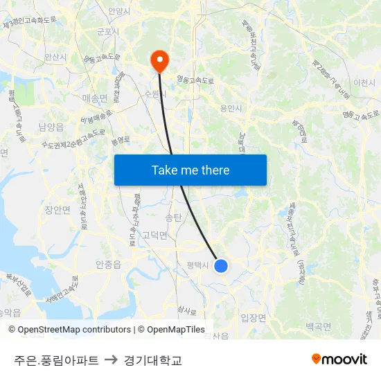 주은.풍림아파트 to 경기대학교 map