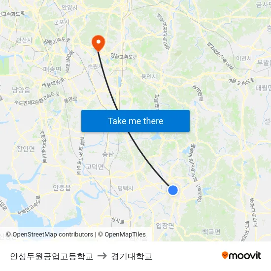 안성두원공업고등학교 to 경기대학교 map