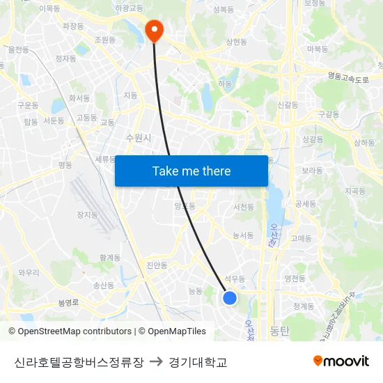 신라호텔공항버스정류장 to 경기대학교 map
