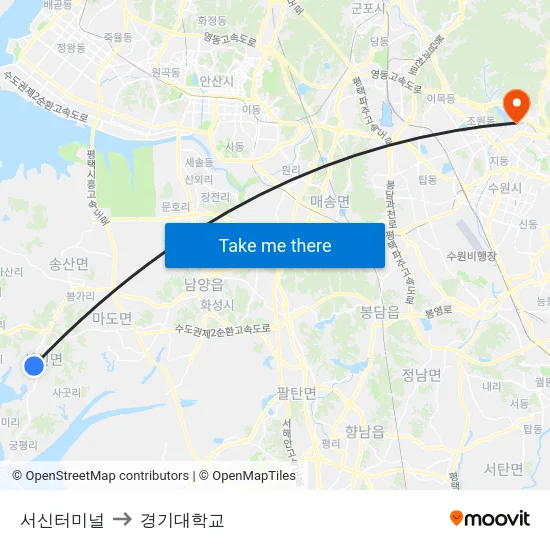 서신터미널 to 경기대학교 map