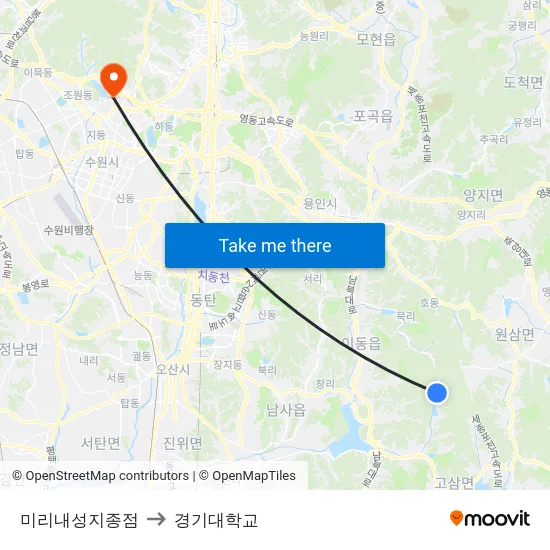 미리내성지종점 to 경기대학교 map