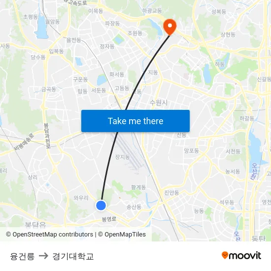 융건릉 to 경기대학교 map