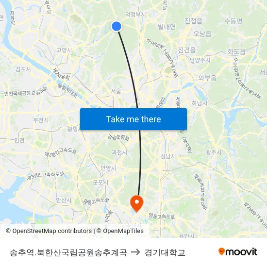 송추역.북한산국립공원송추계곡 to 경기대학교 map
