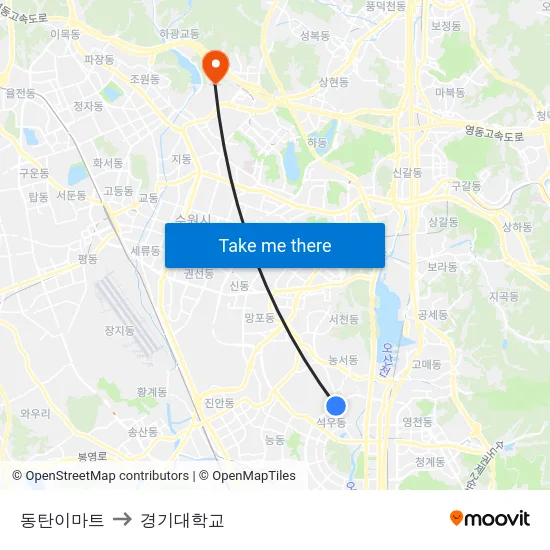 동탄이마트 to 경기대학교 map