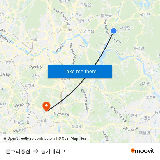 문호리종점 to 경기대학교 map