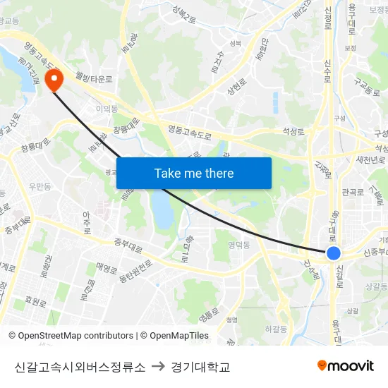 신갈고속시외버스정류소 to 경기대학교 map