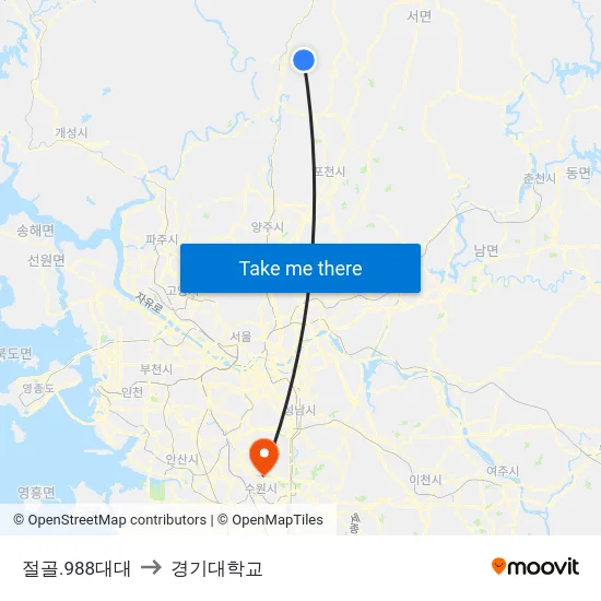절골.988대대 to 경기대학교 map